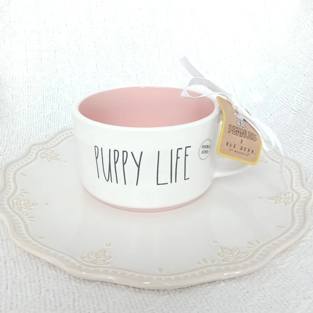 Rae Dunn × Peanuts Puppy Life Ceramic Dog Dish Bowl Mug